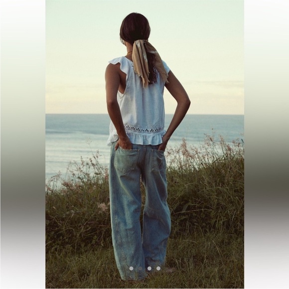 Free People We The Free Good Mid Rise Luck Barrel Jeans Kismet Light Blue 27 - Picture 3 of 11